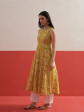 Yellow Floral Embroidered Sleeveless Kurta With Straight Pant -Shae by SASSAFRAS