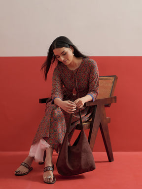 Maroon Geometric Print Gathered Kurta-Shae by SASSAFRAS