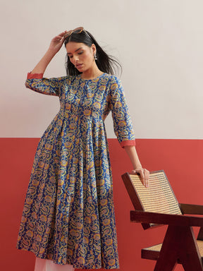 Blue Floral Front Open Anarkali Kurta-Shae by SASSAFRAS