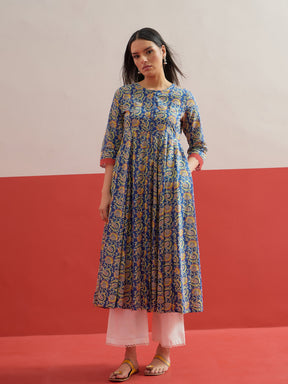 Blue Floral Front Open Anarkali Kurta-Shae by SASSAFRAS