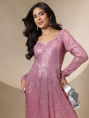 Pink Ombre Sequin Sweetheart Neck Anarkali Kurta-Shae by SASSAFRAS