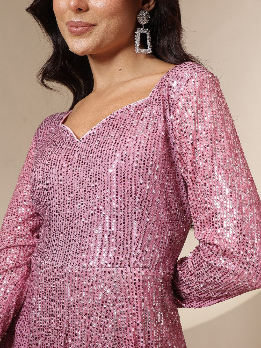 Pink Ombre Sequin Sweetheart Neck Anarkali Kurta-Shae by SASSAFRAS