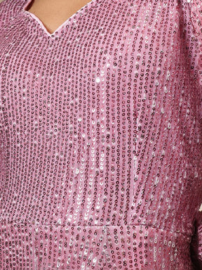 Pink Ombre Sequin Sweetheart Neck Anarkali Kurta-Shae by SASSAFRAS