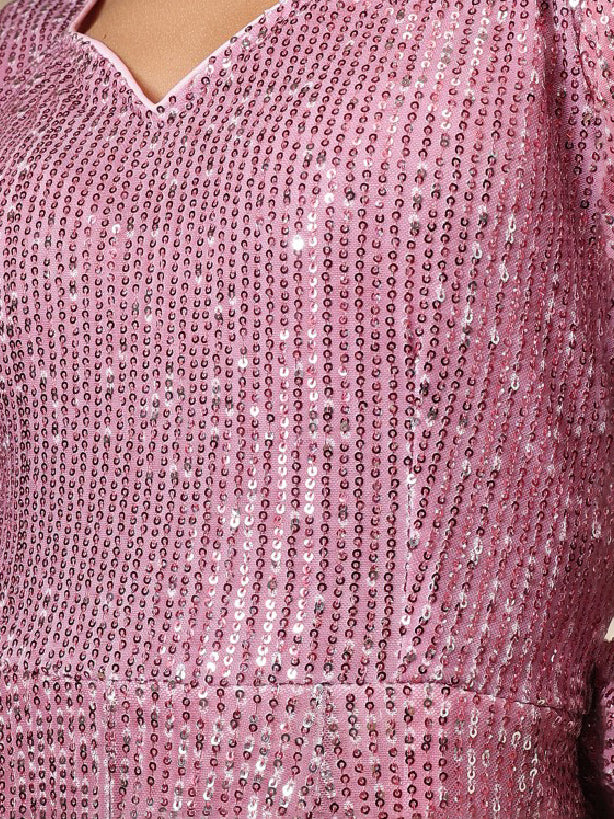 Pink Ombre Sequin Sweetheart Neck Anarkali Kurta-Shae by SASSAFRAS