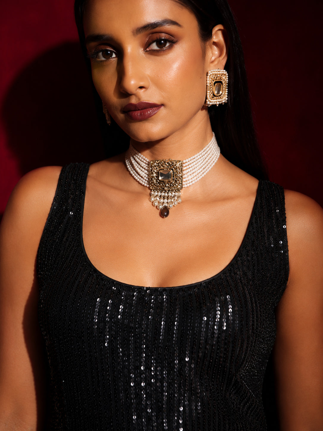 Black Sequin Sleeveless Anarkali Kurta-Shae by SASSAFRAS