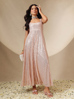 Pink Sequin Sleeveless Anarkali Kurta-Shae by SASSAFRAS