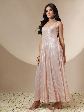Pink Sequin Sleeveless Anarkali Kurta-Shae by SASSAFRAS