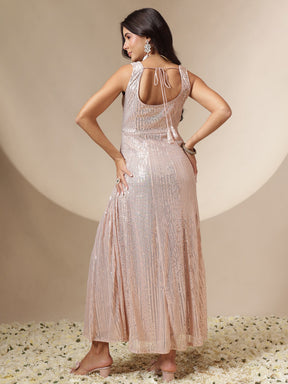 Pink Sequin Sleeveless Anarkali Kurta-Shae by SASSAFRAS