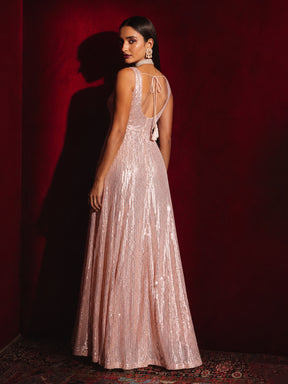 Pink Sequin Sleeveless Anarkali Kurta-Shae by SASSAFRAS