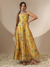 Mustard Floral Sleeveless Anarkali Kurta-Shae by SASSAFRAS