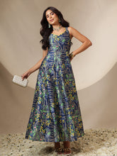 Navy Floral Sleeveless Anarkali Kurta-Shae by SASSAFRAS