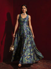 Navy Floral Sleeveless Anarkali Kurta-Shae by SASSAFRAS