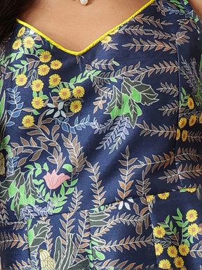 Navy Floral Sleeveless Anarkali Kurta-Shae by SASSAFRAS