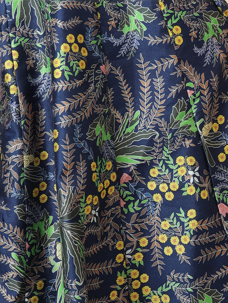 Navy Floral Sleeveless Anarkali Kurta-Shae by SASSAFRAS