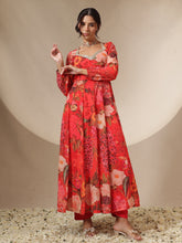 Red Floral Sweetheart Neck Anarkali Kurta -Shae by SASSAFRAS