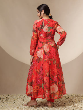 Red Floral Sweetheart Neck Anarkali Kurta -Shae by SASSAFRAS