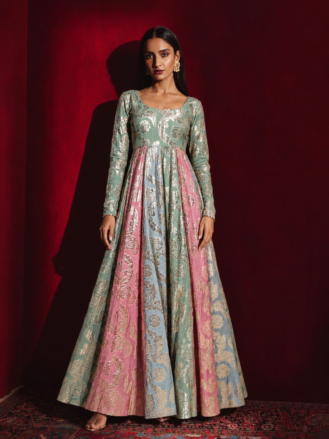 Women Blue Multi Colour Round Neck Anarkali Kurta