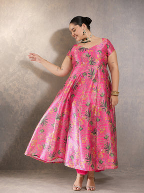 Pink Floral Anarkali Maxi Kurta-Shae by SASSAFRAS