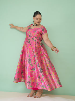 Pink Floral Anarkali Maxi Kurta-Shae by SASSAFRAS