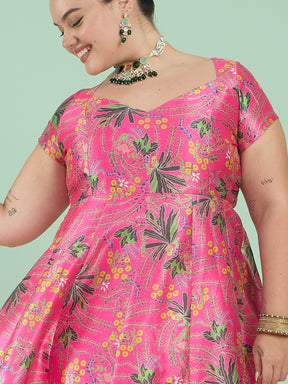 Pink Floral Anarkali Maxi Kurta-Shae by SASSAFRAS