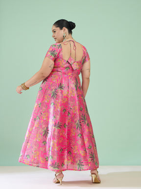 Women Pink Floral Anarkali Maxi Kurta