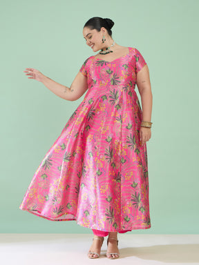 Women Pink Floral Anarkali Maxi Kurta
