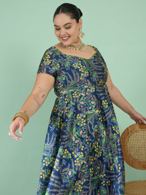 Navy Floral Anarkali Maxi Kurta-Shae by SASSAFRAS