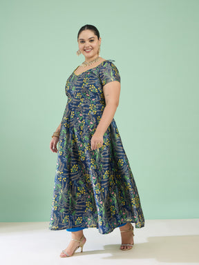 Navy Floral Anarkali Maxi Kurta-Shae by SASSAFRAS