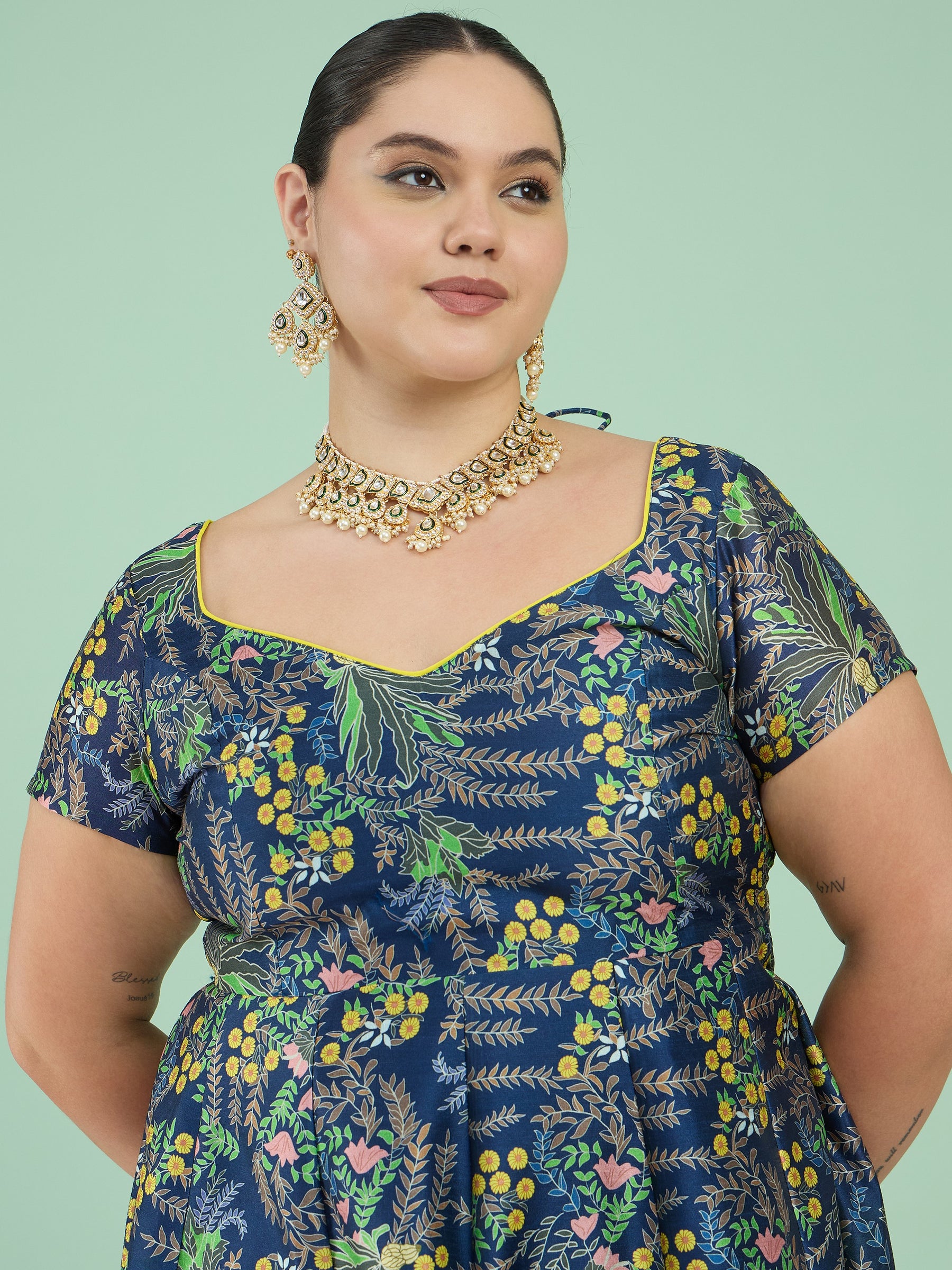 Navy Floral Anarkali Maxi Kurta-Shae by SASSAFRAS