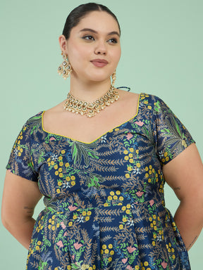 Navy Floral Anarkali Maxi Kurta-Shae by SASSAFRAS