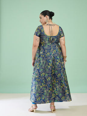 Women Navy Floral Anarkali Maxi Kurta