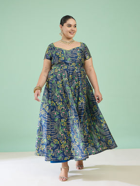 Women Navy Floral Anarkali Maxi Kurta