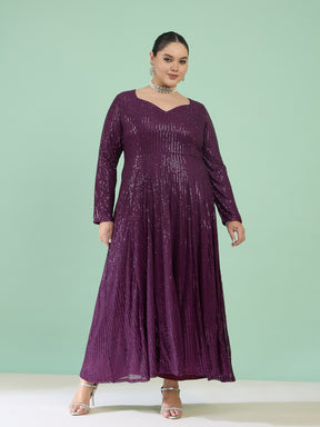Women Purple Sequin Full Sleeves Anarkali Kurta
