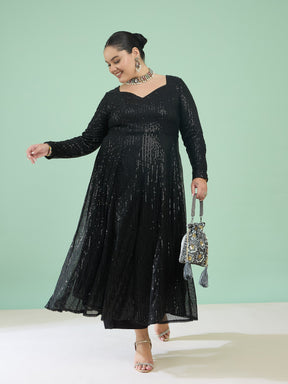 Women Black Sequin Full Sleeves Anarkali Kurta