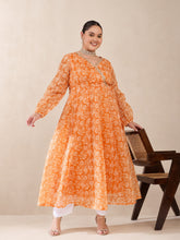 Orange Floral Wrap Anarkali Kurta-Shae by SASSAFRAS