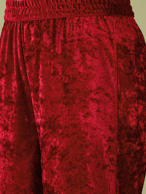 Red Velvet Sequence Embroidered Straight Kurta-Shae by SASSAFRAS