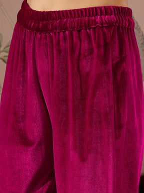 Fuchsia Velvet Hem Embroidered Pencil Pants -Shae by SASSAFRAS
