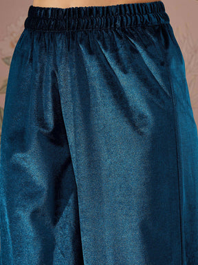 Teal Velvet Hem Embroidered Afghani Pants -Shae by SASSAFRAS