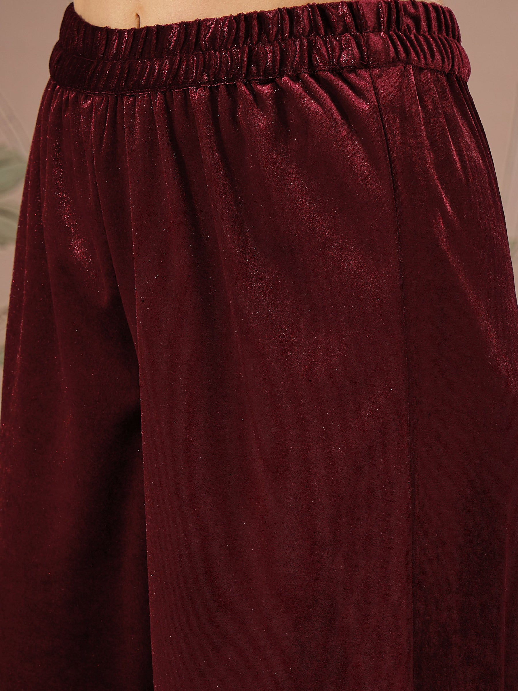 Maroon Velvet Hem Embroidered Afghani Pants -Shae by SASSAFRAS