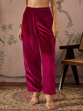 Women Fuchsia Velvet Elasticated Straight Pants