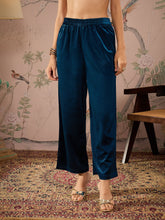 Teal Velvet Elasticated Straight Pants -Shae by SASSAFRAS