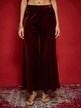 Maroon Velvet Flared Palazzos-Shae by SASSAFRAS