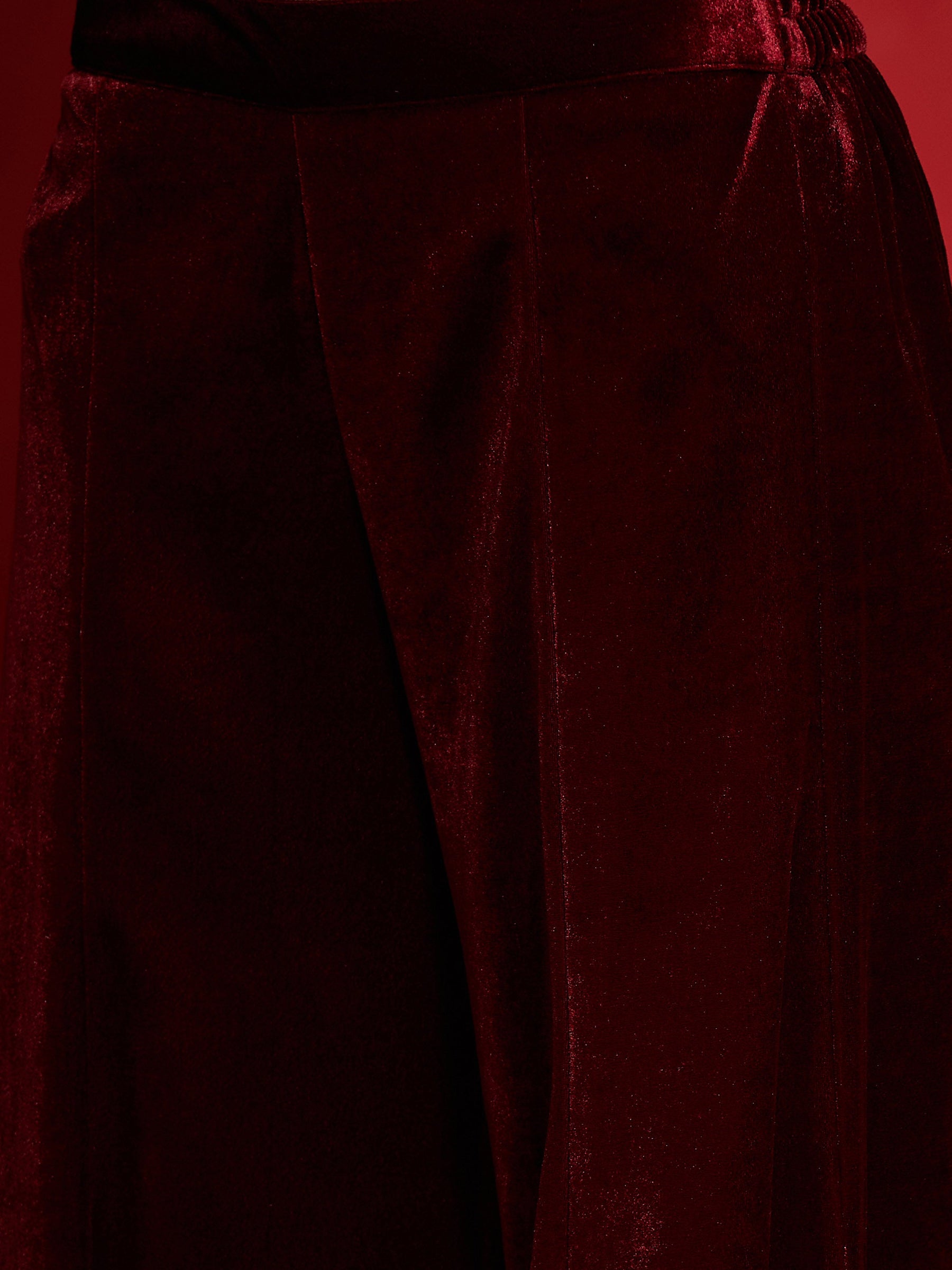 Maroon Velvet Flared Palazzos-Shae by SASSAFRAS