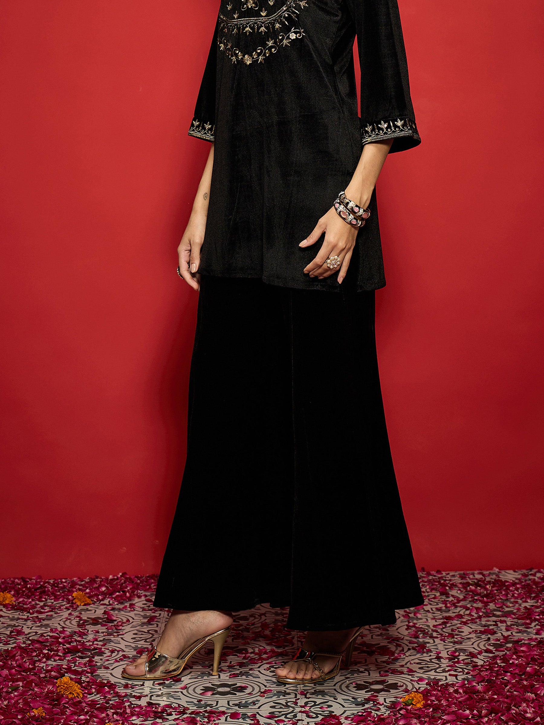 Black Velvet Flared Palazzos-Shae by SASSAFRAS