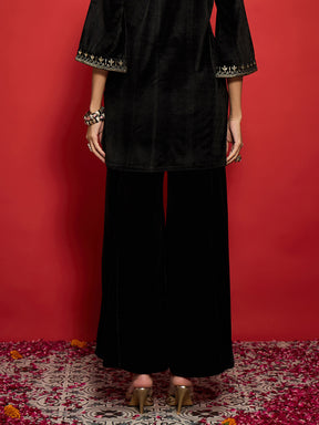 Black Velvet Flared Palazzos-Shae by SASSAFRAS