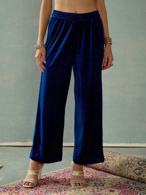 Royal Blue Velvet Elasticated Pants-Shae by SASSAFRAS