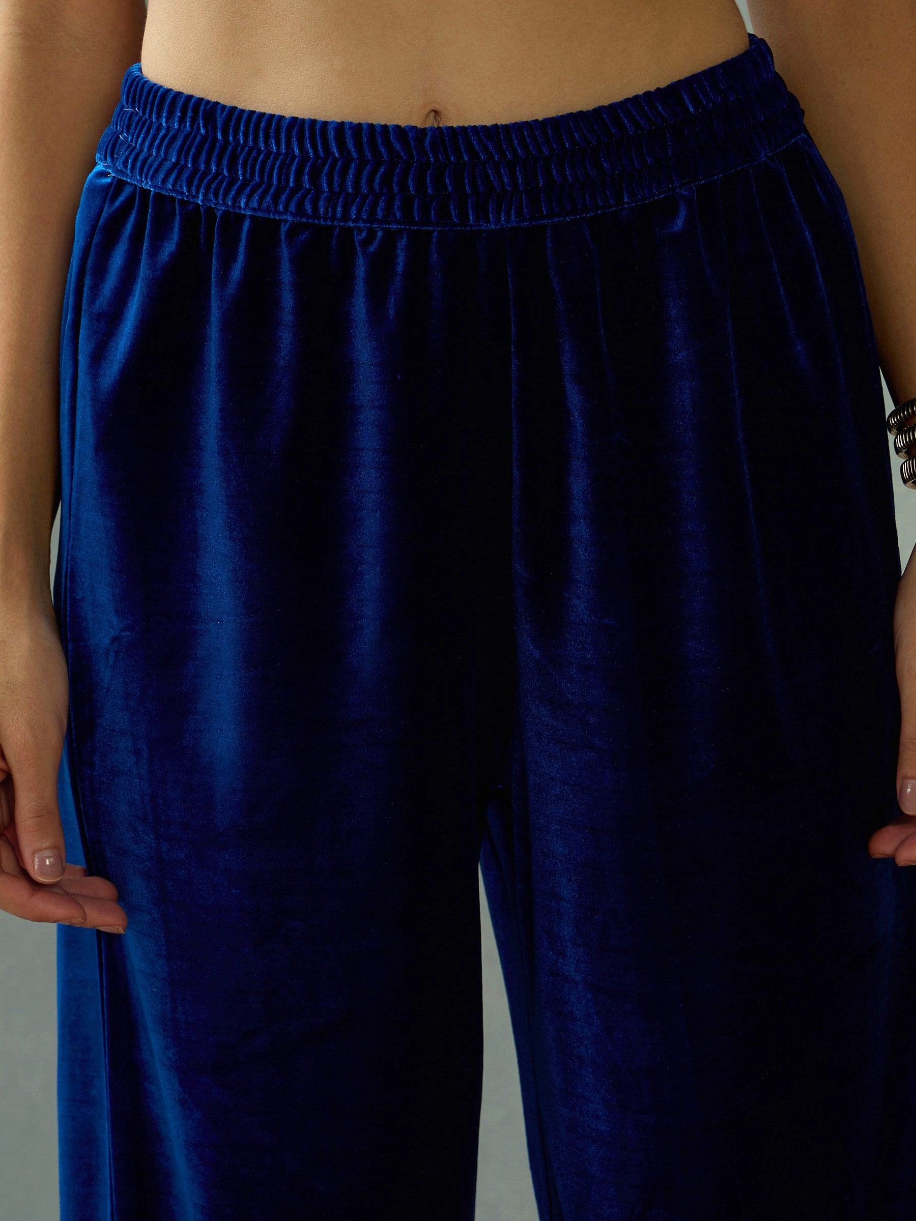 Royal Blue Velvet Elasticated Pants-Shae by SASSAFRAS