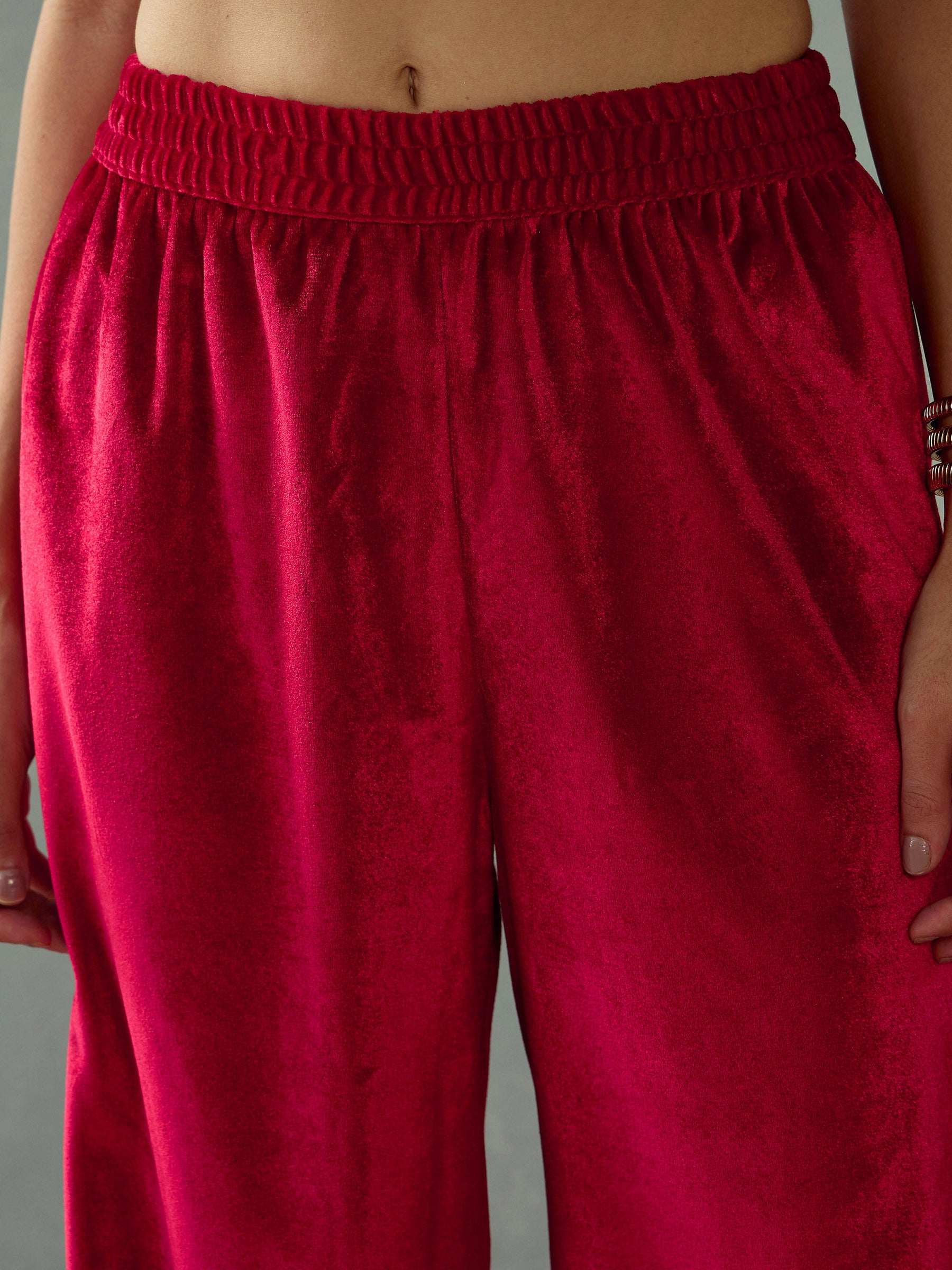 Red Velvet Elasticated Pants-Shae by SASSAFRAS