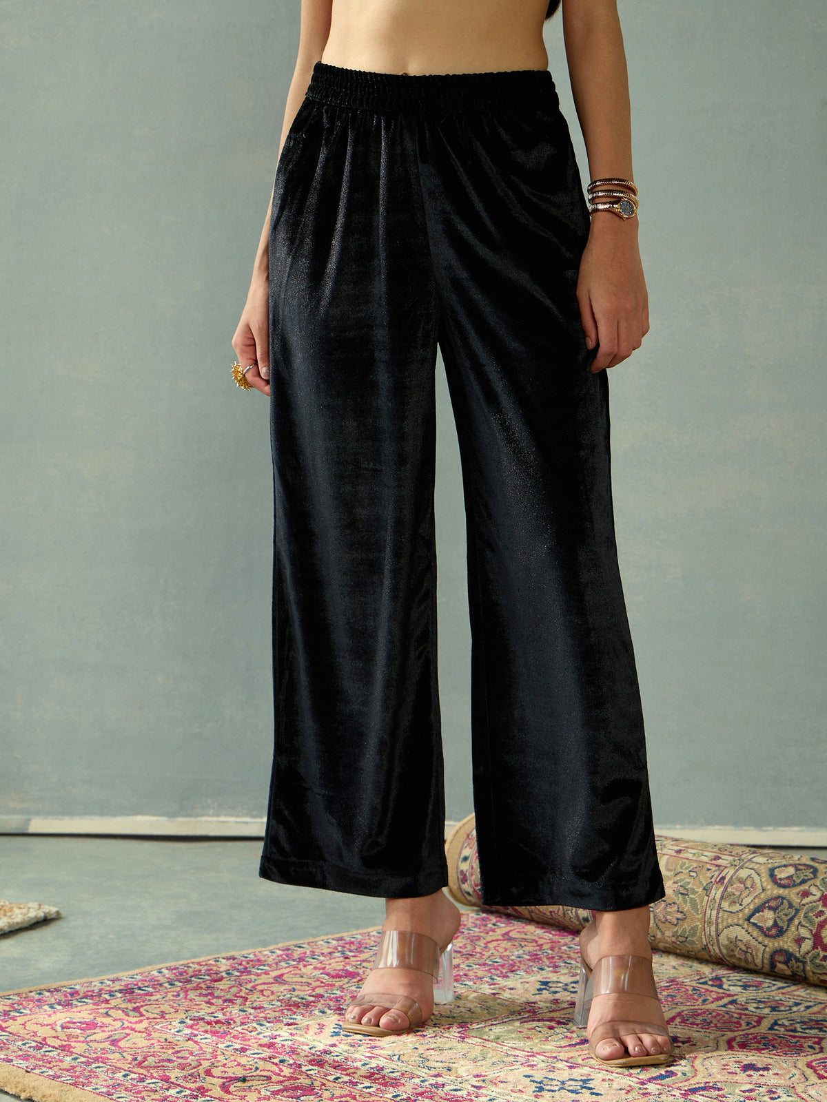 Black Velvet Elasticated Pants-Shae by SASSAFRAS