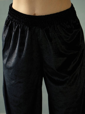 Black Velvet Elasticated Pants-Shae by SASSAFRAS